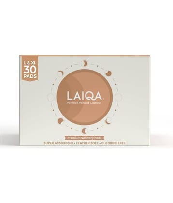 LAIQA Ultra Soft Day & Night Sanitary Pads for Women - 10 XL + 20L + 6 Pantyliners With 100% Biodegradable Disposal Bags
