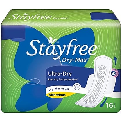 STAYFREE Sanitary Pads - Dry-Max Ultra-Dry, with Wings, 16 pcs