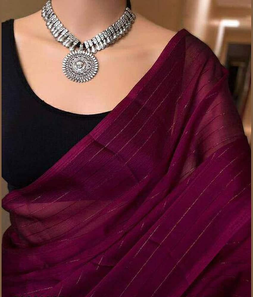 Shree Gullak Silk Georgette Printed Saree With Stitched Blouse ( Purple )
