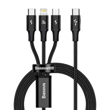 Cable Baseus Rapid Series 3-in-1 cable USB-C For M+L+T 20W 1.5m-CAMLT-SC01-Black