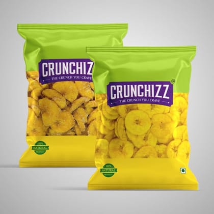 CRUNCHIZZ Authentic Kerala Style Yellow Banana Chips COMBO PACK I Raw Banana (Salty) & Jaggery Coated Banana (Sweet) I Traditional South Indian Recipe I No Artificial Additives I Perfect Munchy Bites I Pack of Two I 250 Grams Each I Total 500 Grams