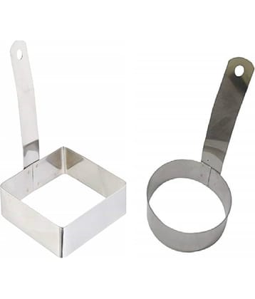 Stainless Steel Set of 2- Round and Sqaure egg ring with Handle