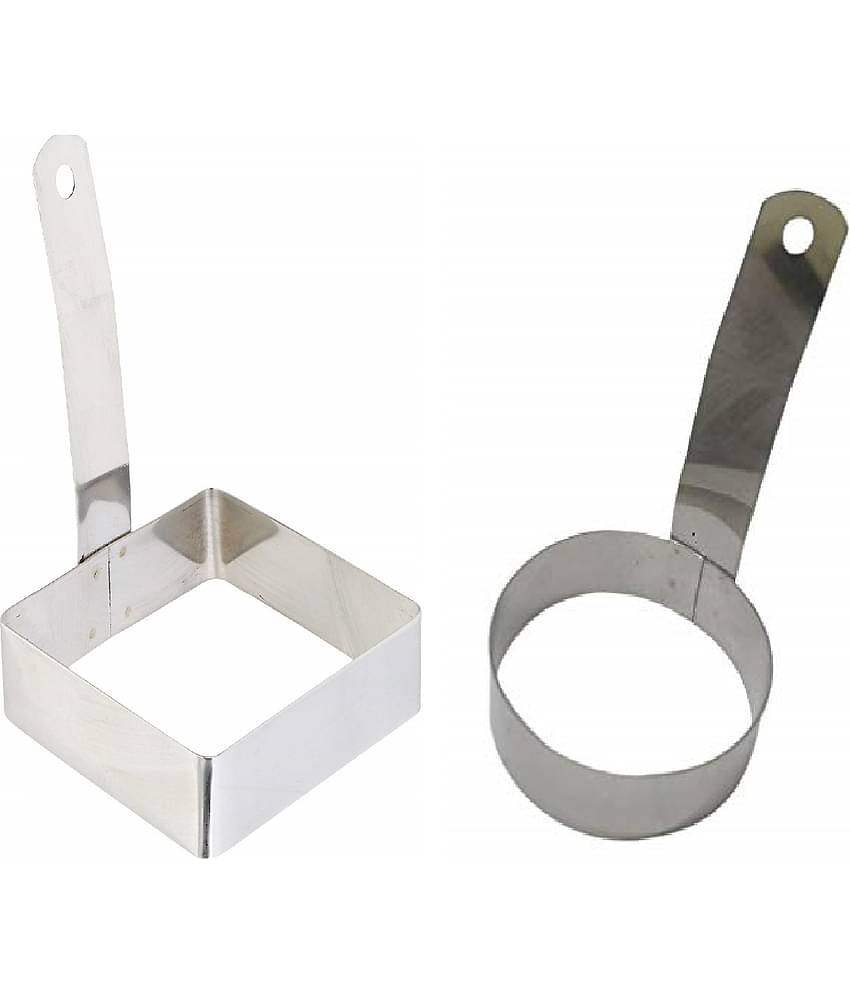 Stainless Steel Set of 2- Round and Sqaure egg ring with Handle