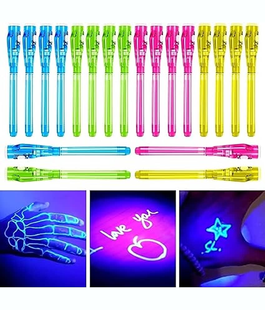 FREEDY CRAFT Portable Invisible Magic Pen with UV-Light (Set of 12) (Random Color)
