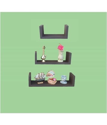 TFS Floating Shelves Brown Wood - Pack of 3