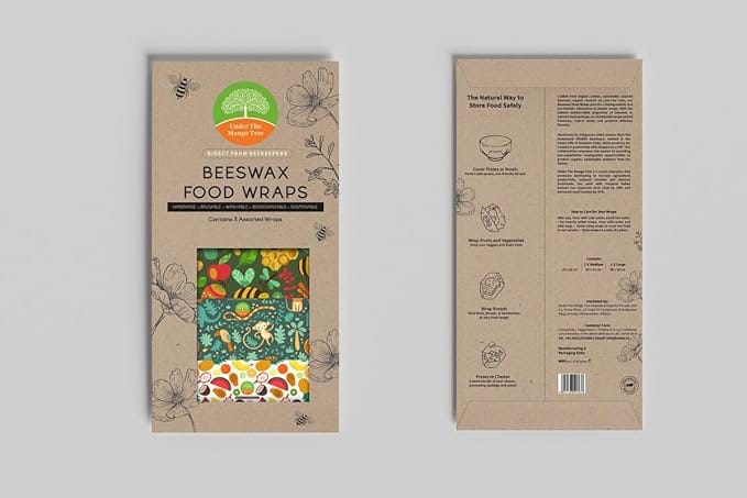 UTMT Under The Mango Tree - Reusable Beeswax Wrap Set of 3 - Sustainable, Biodegradable, Zero Waste, Plastic-Free Food Storage Solution for Cheese, Fruits, Vegetables, and Snacks