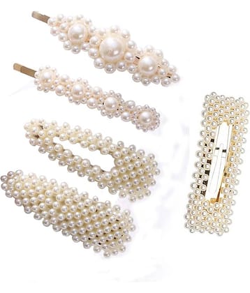 FOK 5 Pcs Pearl Stylish Hair Barrettes Design Hair Styling Clip Pin For Girls & Women