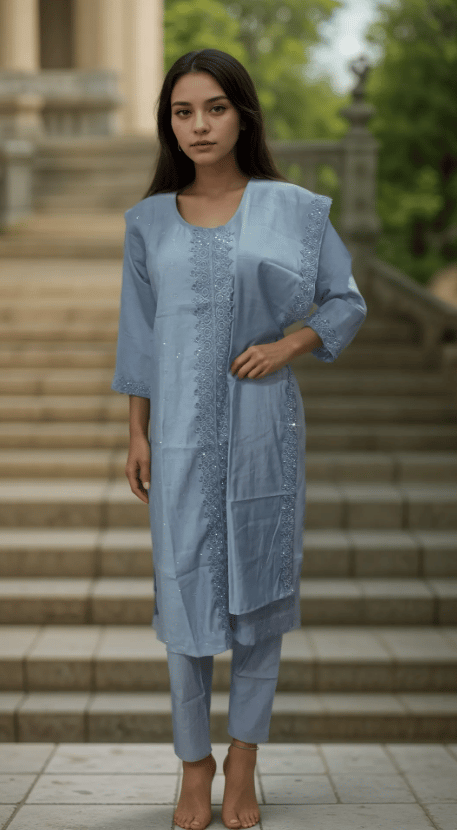 Ethereal Grey Embroidered Kurta Set