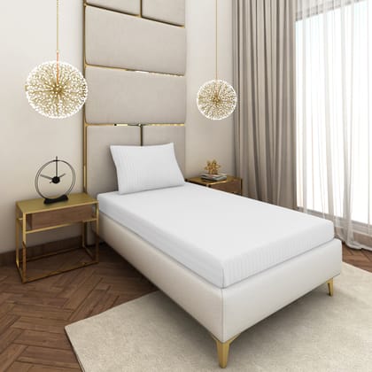 300 TC Cotton Bed Sheet Set-White / 54 inch x 90 inch + 1 Pillow Cover