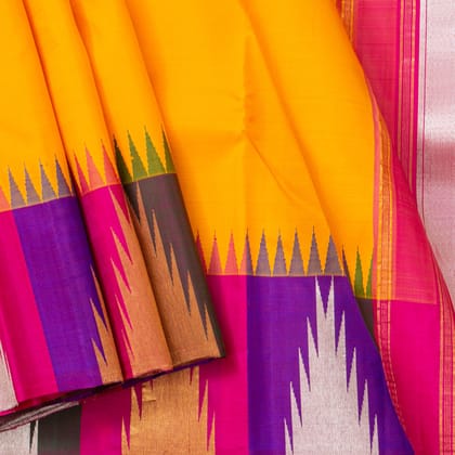 Yellow And Pink Kanchipuram Silk Saree For Wedding Wear PV NYC 1456