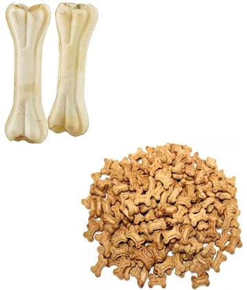 Black nose Dog Calcium Rawhide 5 Inch 2 Bone And Crunchy Biscuit (250Gm) Combo Pack