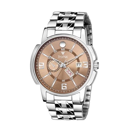 Thynk Brown Dial Analog Watch | Round Display with Day and Date | Formal Look