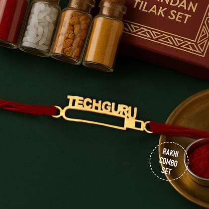 Pure 92.5 Silver Techguru Rakhi with Chandan Tilak Set