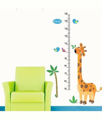 Asmi Collection Cute Giraffe Height Chart Birds Wall Sticker ( 120 x 75 cms )