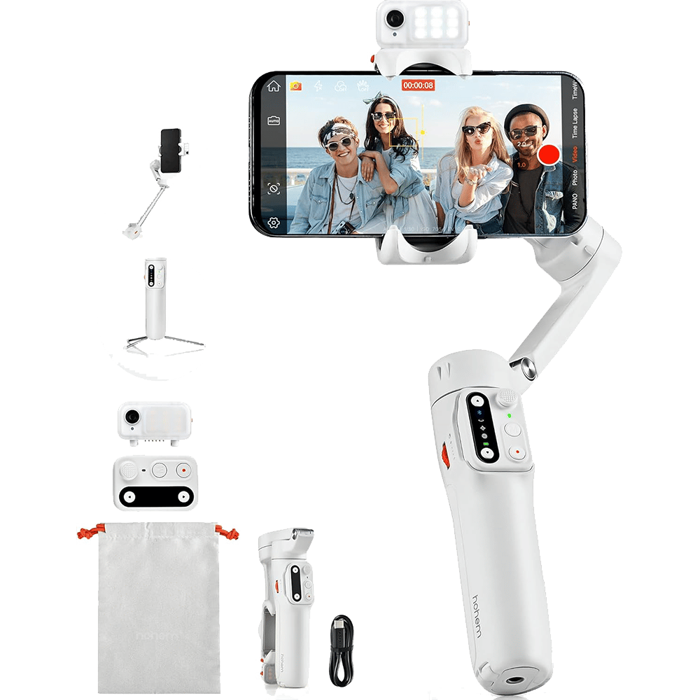 (Refurbished) Hohem V3 - Handheld Gimbal with AI tracker, Detachable Remote and Built-In Tripod Extension (White)