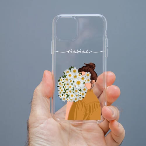 Personalized Cute Girl Transparent Silicon Case Customised with Name for Oppo, Vivo, Redmi, Realme, Poco, Mi, OnePlus, Samsung, iPhone, and More - design 5