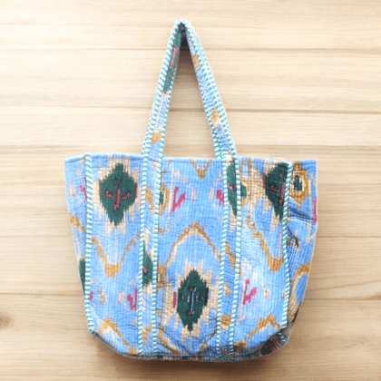 Velvet Quilted Tote Bag- Ekat Blue