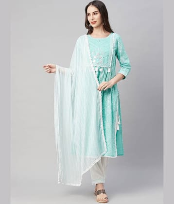 AMIRA'S INDIAN ETHNICWEAR - Green Straight Cotton Women's Stitched Salwar Suit ( Pack of 1 )