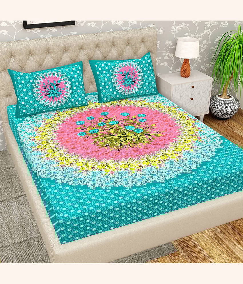 Cosito Cotton 1 Double Bedsheet with 2 Pillow Covers ( Green )