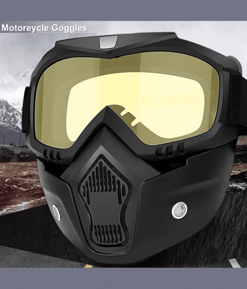 Aksmit Motorcycle Helmet Riding Goggles Glasses With Removable Face Mask,Detachable -proof Warm Goggles Mouth Filter Adjustable Non-slip Strap Vintage Fight Motocross Eyewear ( Yellow )