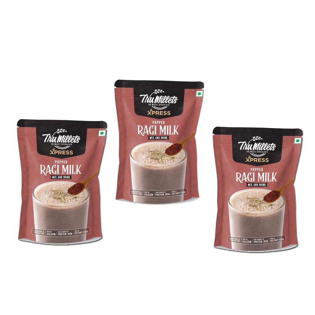 Trumillets Xpress - Healthy Millet Drink - Instant Mix | Nutrition for Adults (both Men and Women) and Kids- Health,Strength and energy| No Preservatives| Popped Ragi Milk -200g (Pack of 3)