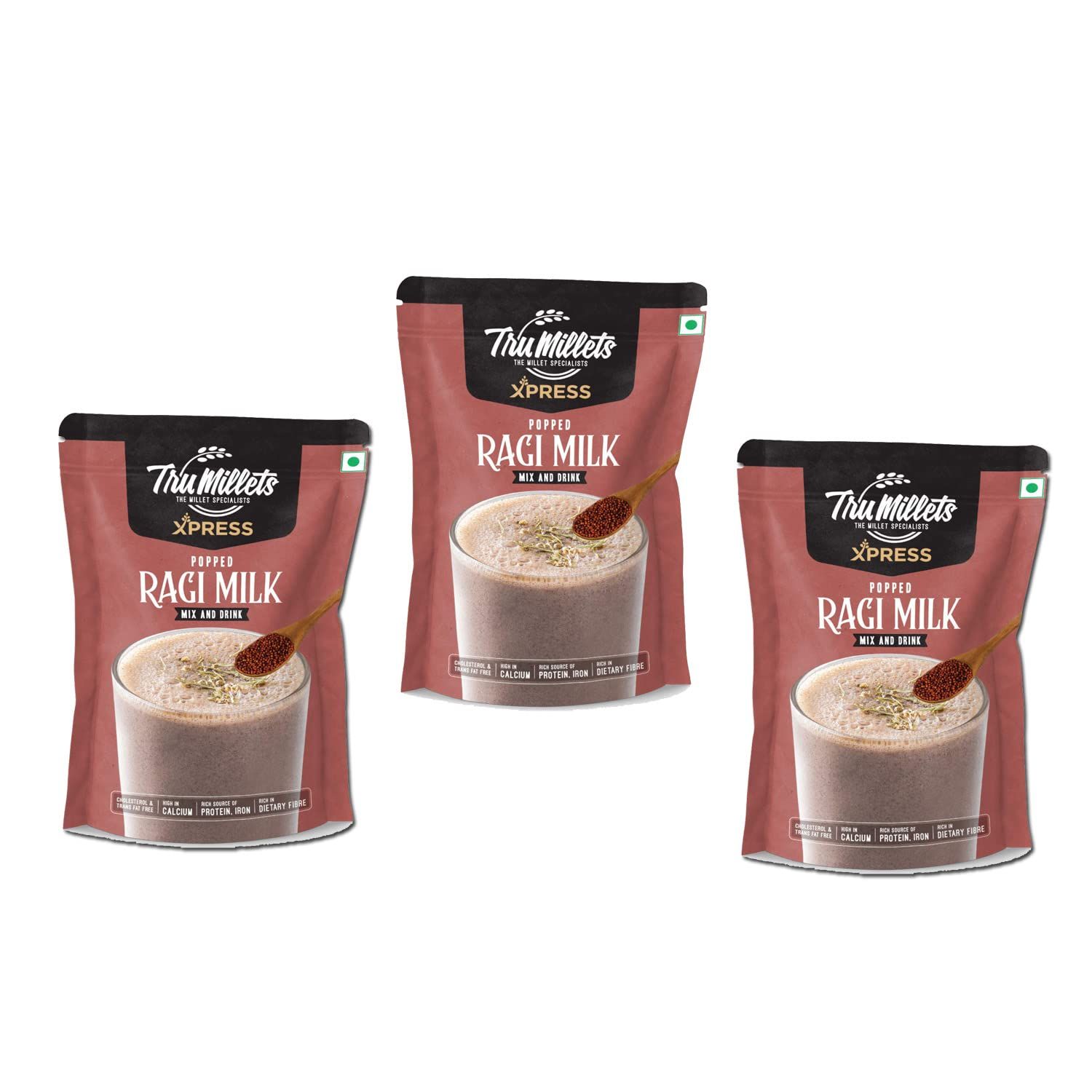 Trumillets Xpress - Healthy Millet Drink - Instant Mix | Nutrition for Adults (both Men and Women) and Kids- Health,Strength and energy| No Preservatives| Popped Ragi Milk -200g (Pack of 3)
