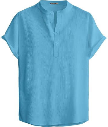 WEBRIC Polyester Plain Shirt Style Kurta For Men ( Sky Blue )