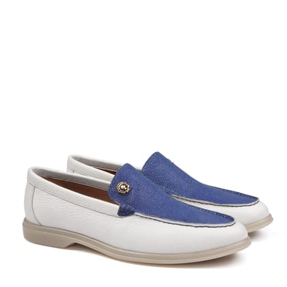 Ray Blend Blue Stingray Leather in Textured White Yacht Loafers-40/6