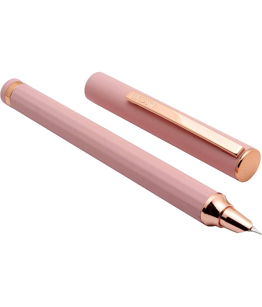 Srpc Luoshi Magneto Pink Velvet Soft Finish Body Fountain Pen Unique Magnetic Cap System With Rose Gold Trims & Fine Nib