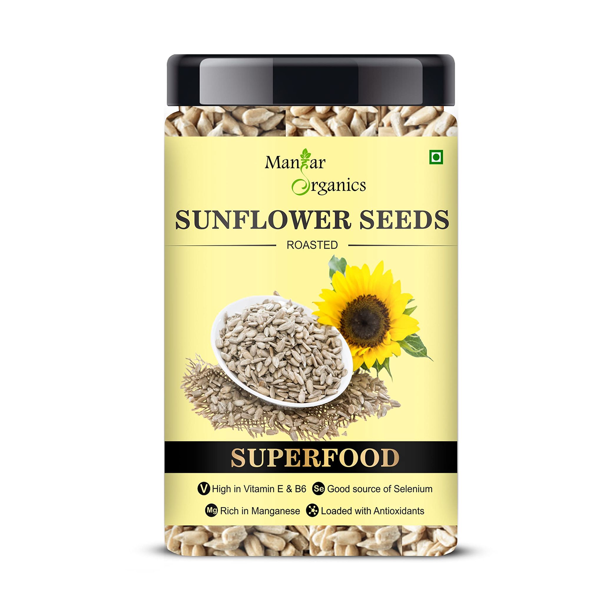 ManHar Organics Roasted Sunflower Seeds 450gm Jar for Eating -AAA Grade |Protein and Fiber Rich Superfood