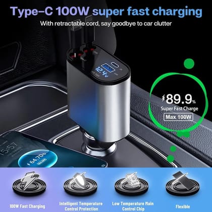 Multicolor 4-In-1 120W Fast Universal Retractable Cable Adapter With 2 Usb Ports For Iphone, Android, And Tablets,Cars