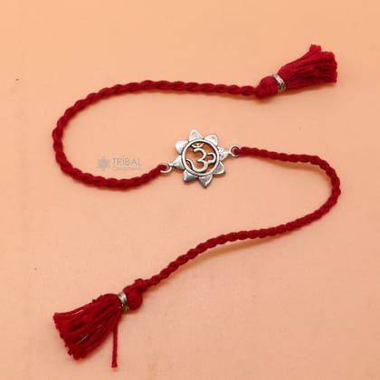 925 Sterling silver "AUM or OM" mantra  Rakhi bracelet. best gift for your brother's  on special Rakshabandhan rk309-Red Thread