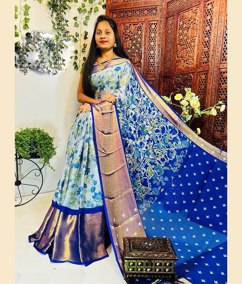 Bhuwal Fashion Chiffon Printed Saree With Unstitched Blouse Piece ( Pink )