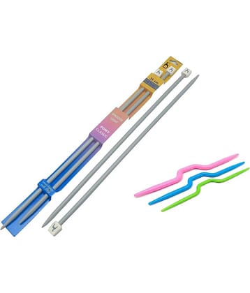 PRANSUNITA Pony Large ABS Plastic Single Pointed Knitting Needles for Bulky Jumbo Yarn- 35 cm long- No 0 (8 mm) with Bent Cable Stitch Crochet Hook (3 pcs)