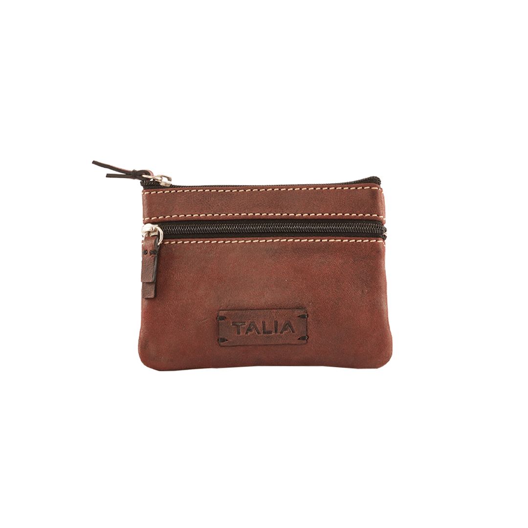 Talia A Genuine Leather Compact, small Top Zippered Coin Pouch.