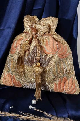Gold Silk Thread Work Potli