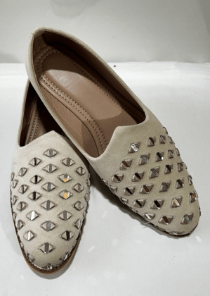 CREAM SUEDE MIRRORWORK SHOES FOR MEN-Cream / 6