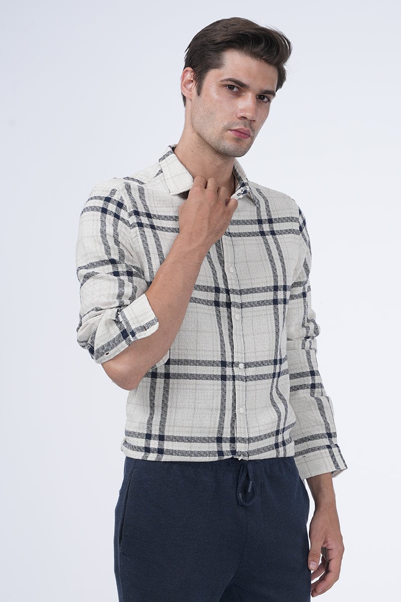 Daniel - Textured Check Shirt - Beige-S-38 / BEIGE