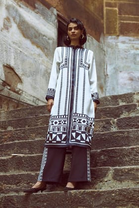 GEO TRIBAL PRINTED PANT-XXS / Black/Ivory