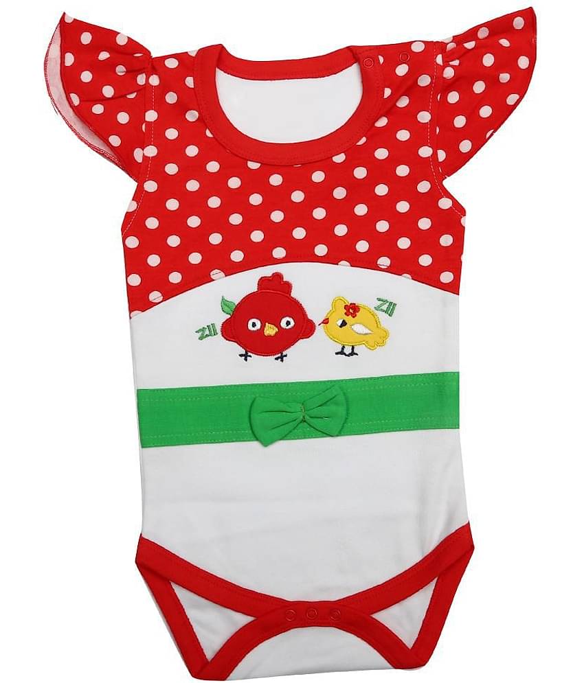 Kaboos White and Red Colour Cotton Romper for Babies
