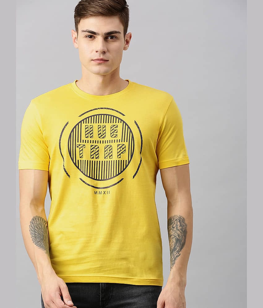Huetrap Pack of 1 Cotton Regular Fit Men's T-Shirt ( Yellow )