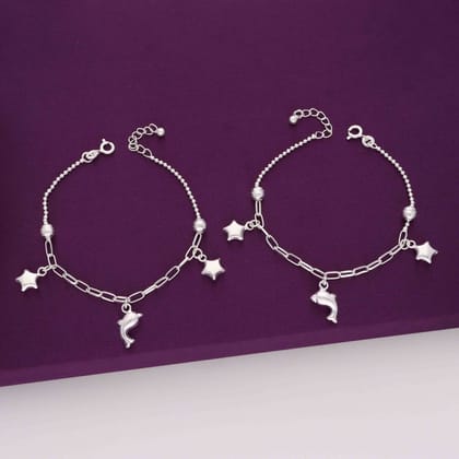 Dolphin Starry Children Silver Anklet-None / Silver