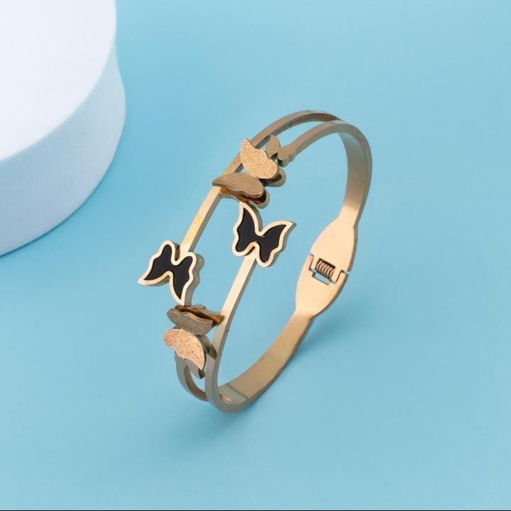 Gold Butterfly Bracelet for Women with Black Enamel | Stylish & Chic