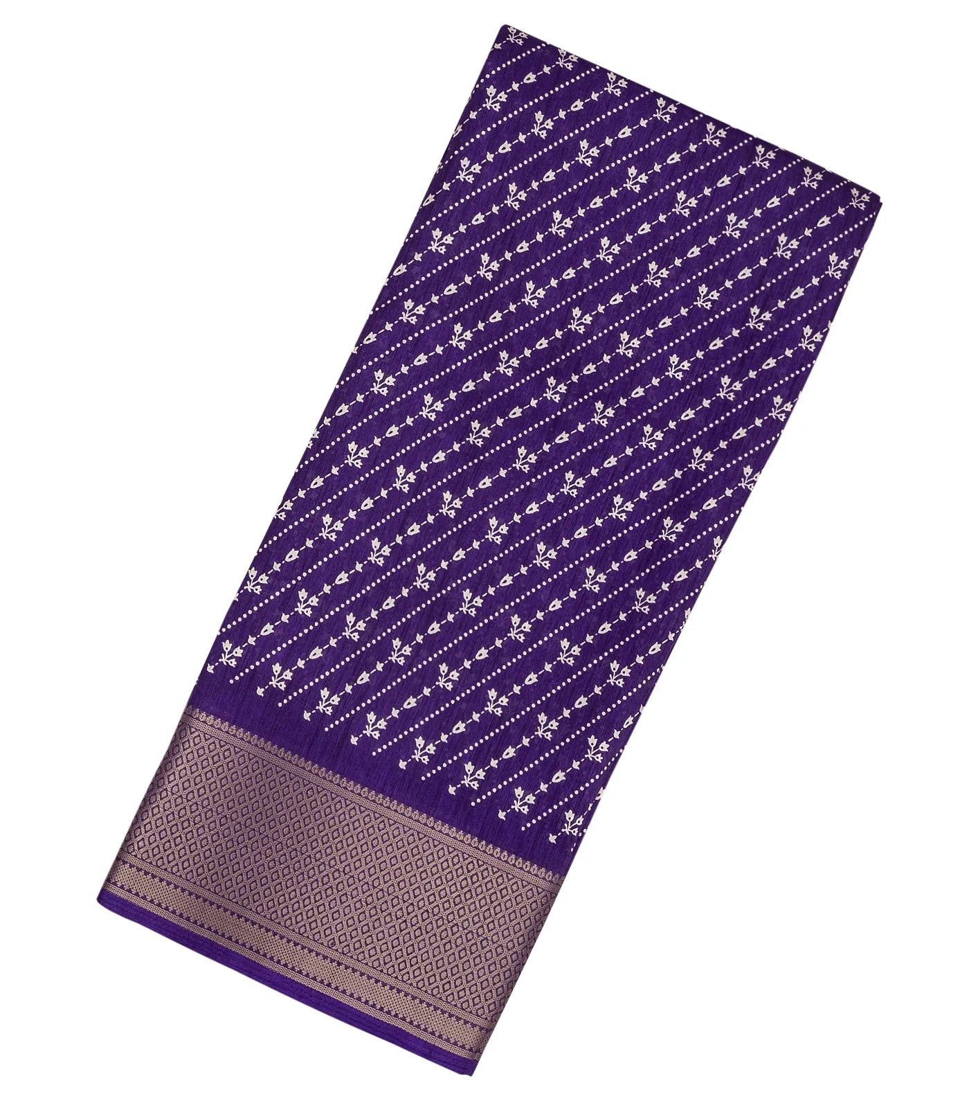 Purple Woven Art Dola Saree With Printed Floral Motifs-Purple