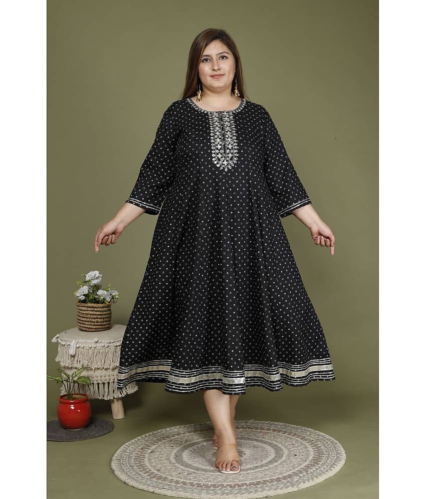 Swasti Cotton Blend Printed Anarkali Women's Kurti - Black ( Pack of 1 )