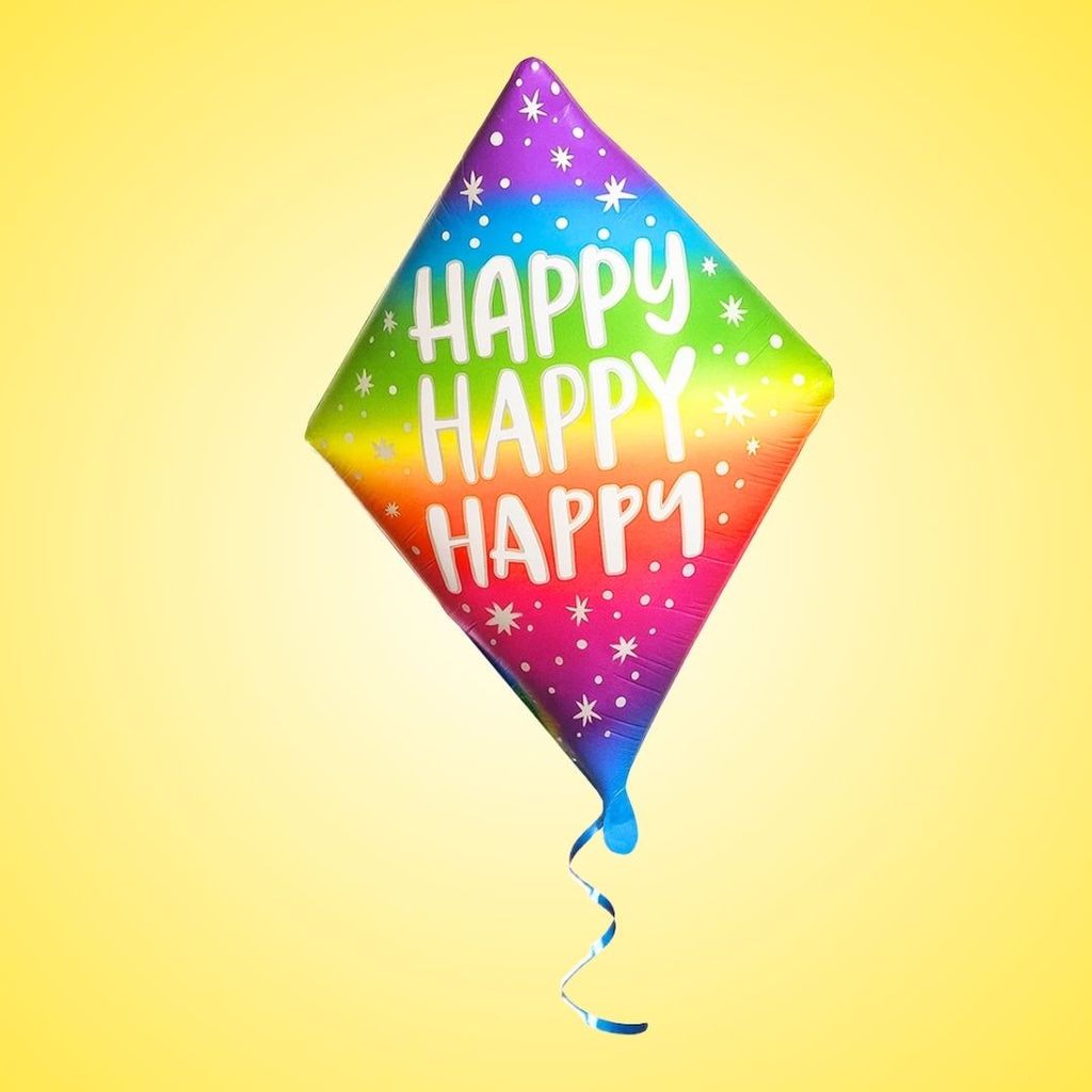 Happy Happy Happy Diamond Shape Foil Ballon - Air Filled or Helium Quality - 25 inches -1PC - Party and Festive Needs | Buy online on ZillyBuy