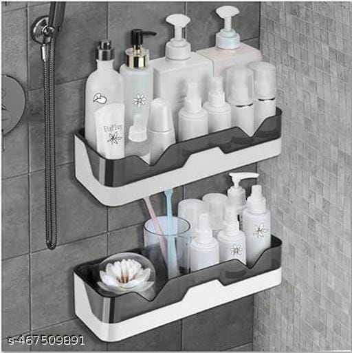 (Pack Of 2) Self Adhesive Storage Rack Bathroom Kitchen ABS Plastic