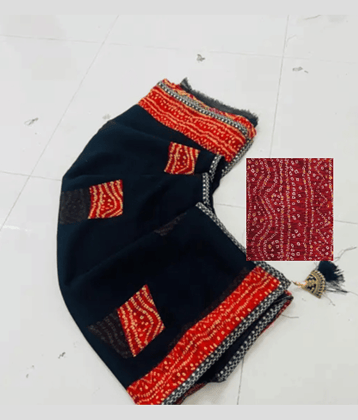 Gullak Georgette Embellished Bandhani Sarees With Unstitched Blouse Piece ( Navy Blue )