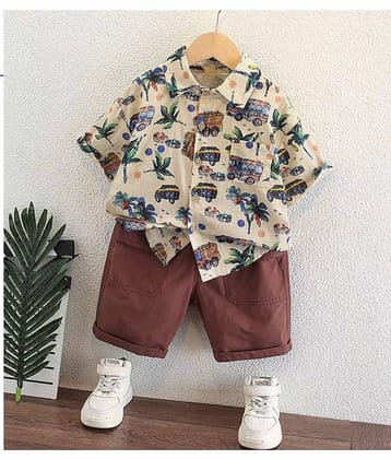 Ocvito Boys Cotton Shirt & Shorts Set ( Brown , Pack of 1 )