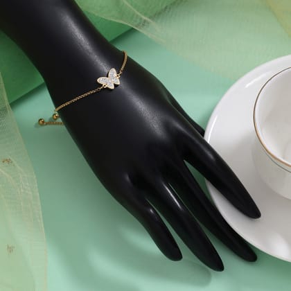 Butterfly White Color Stainless Steel 18k Gold Plated Demi Fine Bracelet-Bracelet Size: Adjustable / White / Alloy With Good Quality Gold Plated